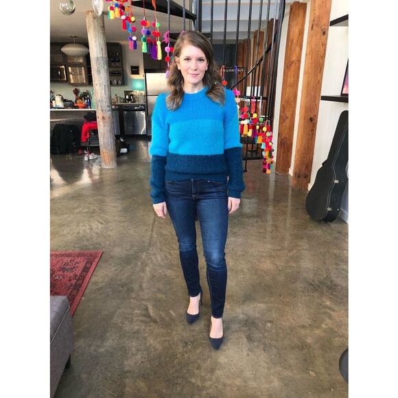 VEDA Blue Ombre Striped 100% Alpaca Wool Long Sleeve Ranch Road Sweater sz M - Picture 12 of 12